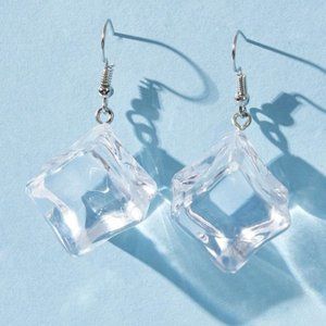 Ice cube block cold square clear earrings